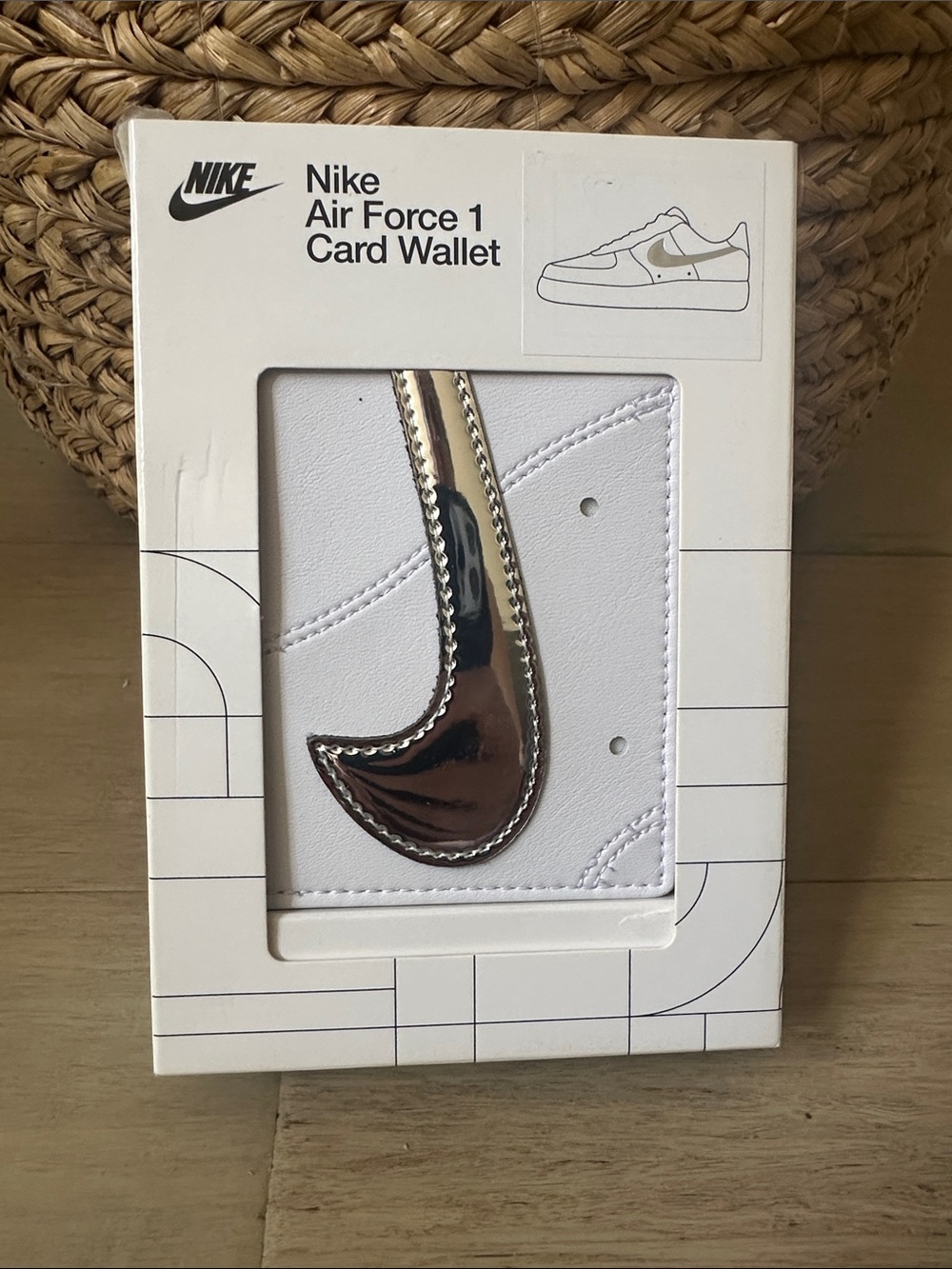 Nike Air Force 1 Card Wallet White with Metallic Silver Swoosh